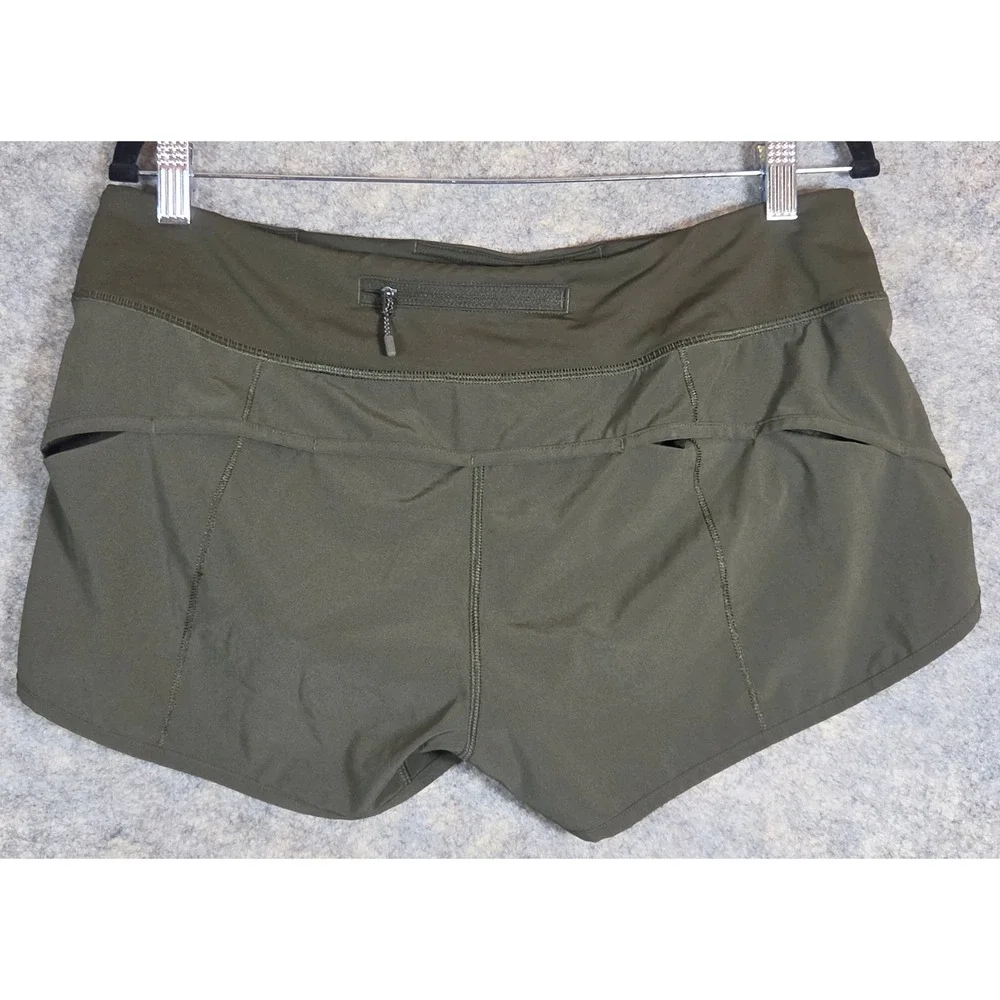 Lululemon Speed Up Low-Rise Short Dark Olive Green Running Womens 10 Inseam 2.5